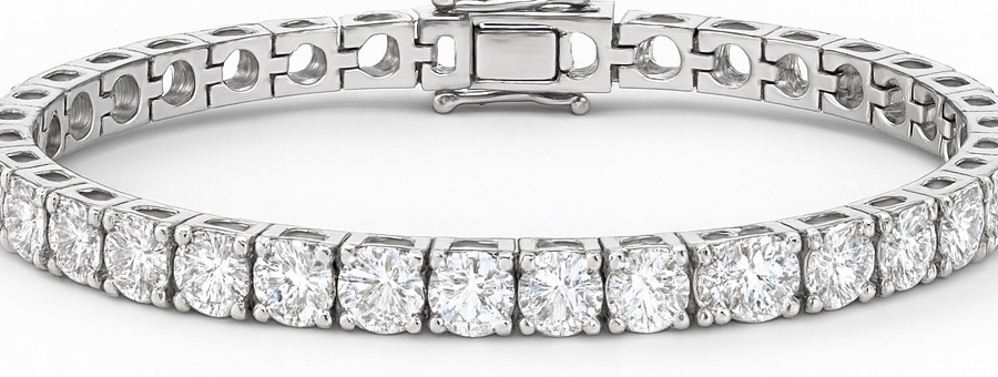 Detail of hand-set diamonds and clasp on a tennis bracelet